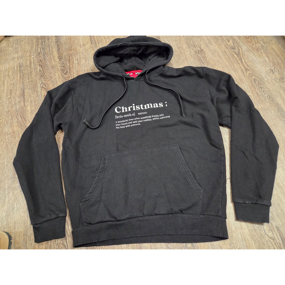 Denim & Flower Ricky Singh Christmas Hoodie Black Sweatshirt Size Large - Picture 1 of 5